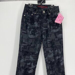 NWT Frieda and Freddie’s black camo skinny jeans textured velvet  size 25
